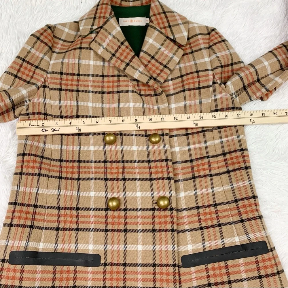 Tory Burch wool blend plaid double‎ breasted coat